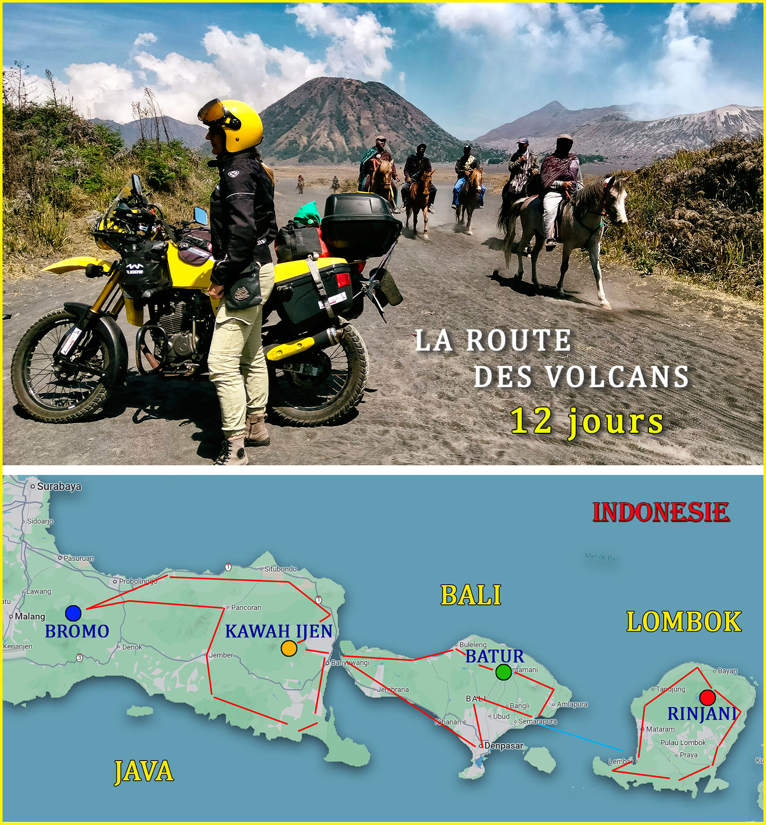 La route des volcans a moto / indonesie